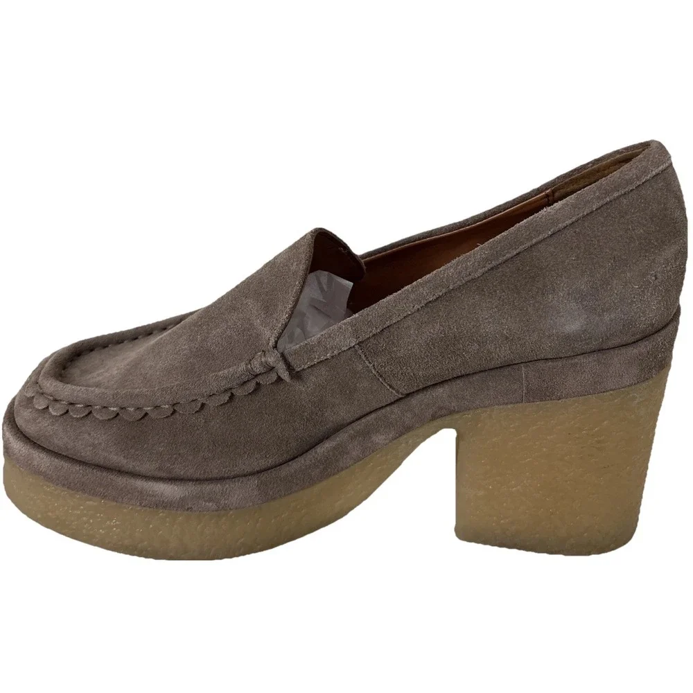 Marc Fisher Lina Platform Loafer Size 11 Suede Tan Slip On Shoes Academia Preppy